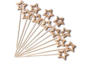 PuTwo Gold Star Cocktail Picks 4.7 Inch 100pcs Bamboo Fancy Skewers Toothpicks for Appetizers Food Drink Fruit Sandwich BBQ Wedding Cocktail Party Charcuterie Boards Accessories Party Supplies