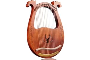 TienClef Lyre Harp 16 Metal String Ancient Greece Style Classical Shaped Deer Pattern Lyra Box Harp with Tuning Wrench and Instruction Guide for Adult kids and Beginner (Coffee)