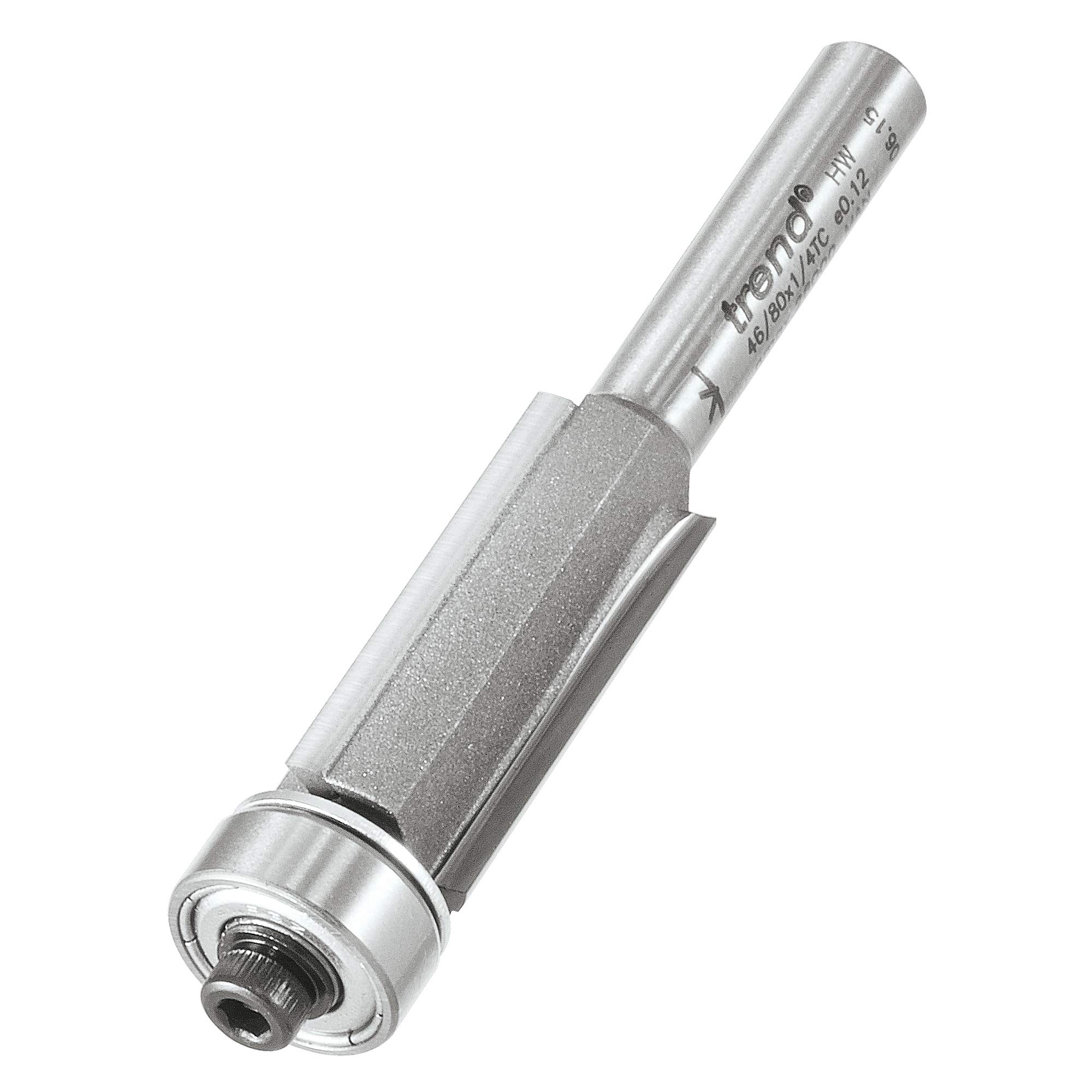 Trend Professional Bearing Guided Triple Flute Trimming Cutter, 1/4 Inch Shank, 12.7mm Cut Diameter, 25.4mm Cut Length, Tungsten Carbide Tipped, 46/80X1/4TC