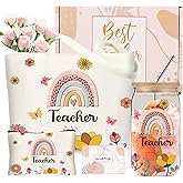 DHQH Teacher Christmas Gifts for Women - Funny Teacher Gift Set with 16OZ Glass Cup, Tote Bag & Thank You Gift Ideas from Mom or Sister