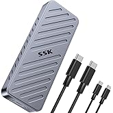 SSK NVMe SSD Enclosure, 20Gbps PCIE M.2 Enclosure SSD Case, NVMe to USB C 3.2GEN2X2 Adapter 2280/2260/2242/2230 Reader M-Key/B+M Key with LED Indicator Aluminum Alloy