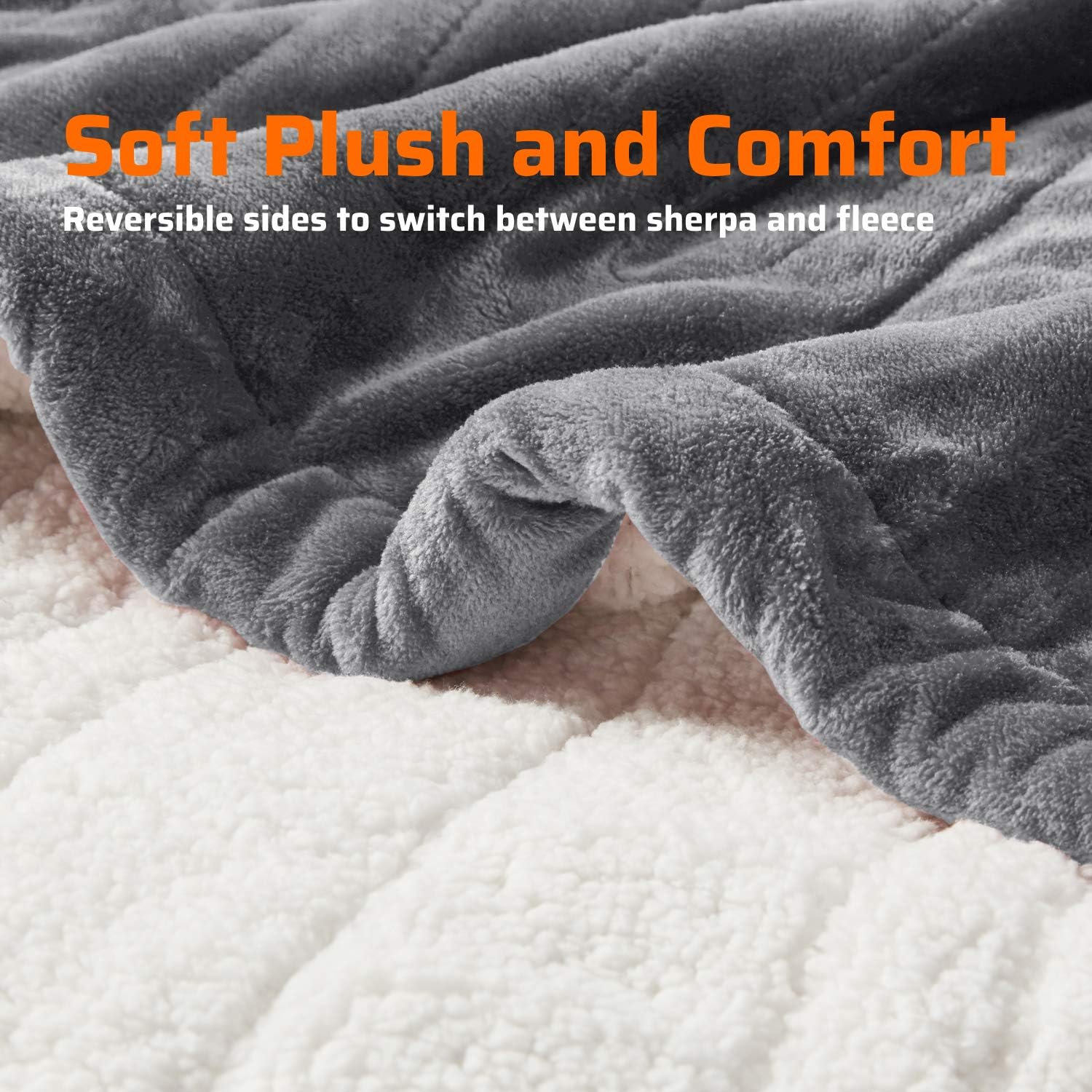 Degrees of Comfort Sherpa Plush Heated Blanket, Full Size Bed Electric Blankets with 20 Heat Settings Controller | 1-10 Hour Auto Shut Off |Washable, 80" X 84" Grey: Home & Kitchen