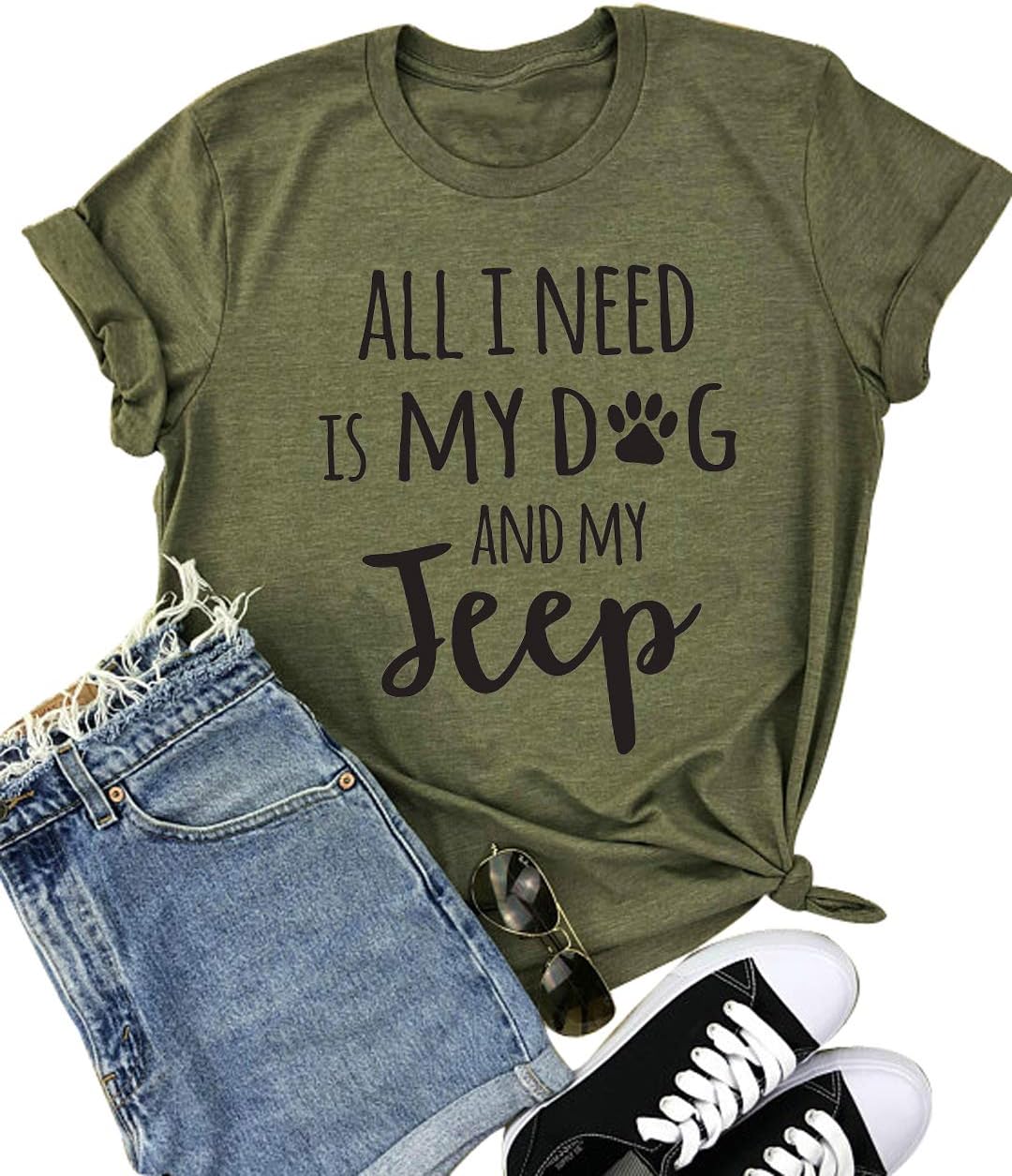 All I Need is My Dog Letter Print T Shirt Women Funny Saying Short Sleeve Tops Tee