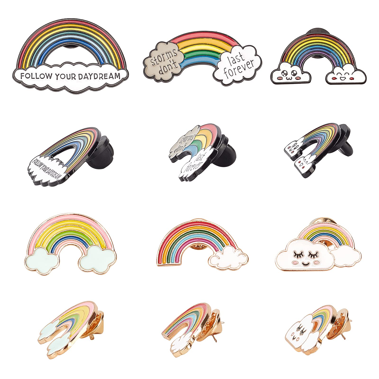 CHGCRAFT 12pcs 6 Styles Rainbow Lapel Pin Cute Zinc Alloy Brooches Cartoon Rainbow Clouds Enamel Brooch Pins Badges Clothes Accessories Gifts