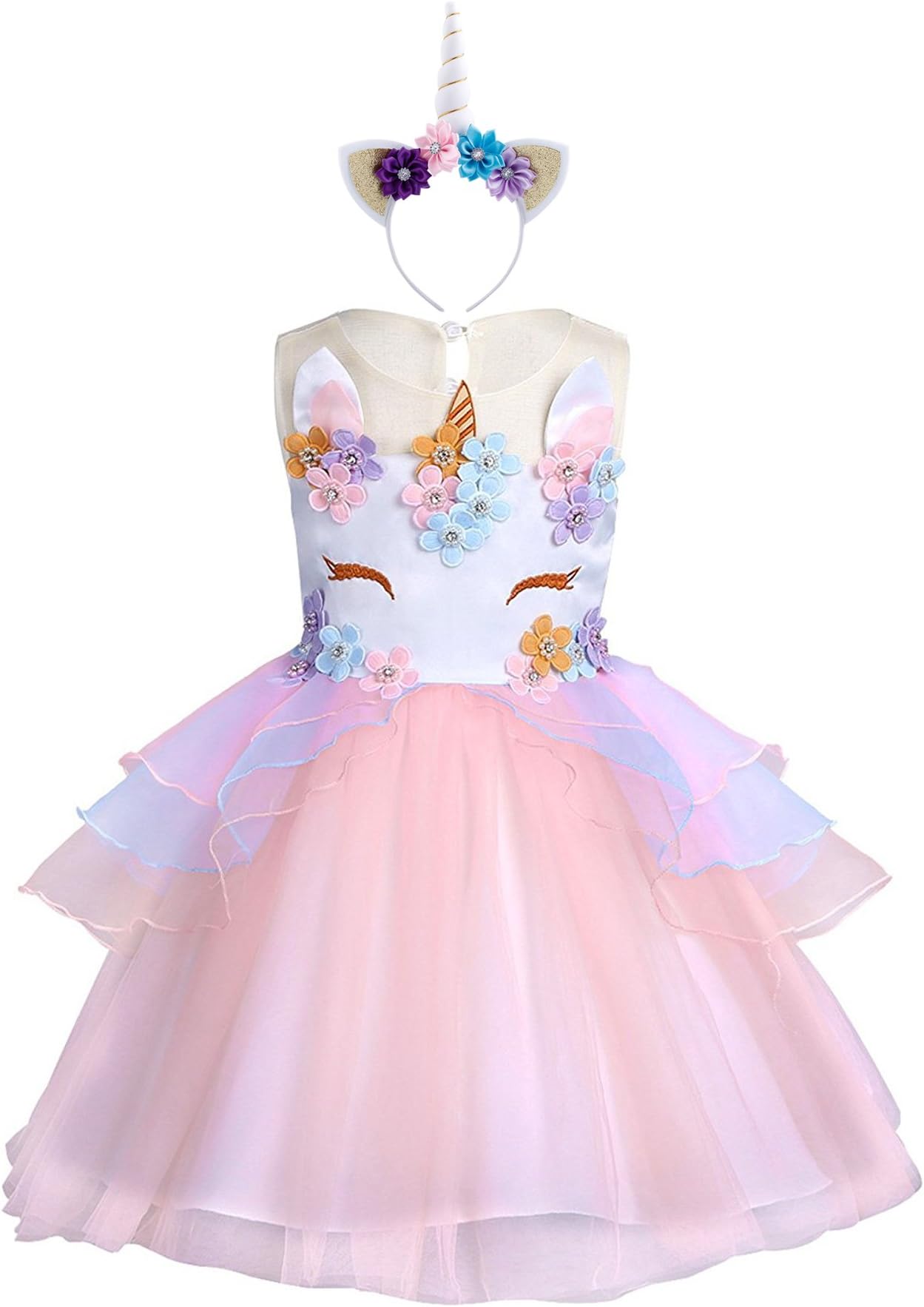 Baby Girl Unicorn Costume Pageant Flower Princess Party Dress with Headband