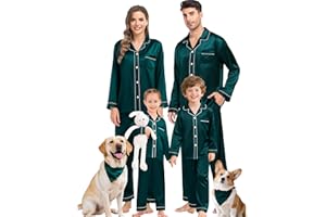 SWOMOG Family Matching Pajama Set Women/Men/Kids Satin Pajamas Long Sleeve Sleepwear Button Down Loungewear 2 Pcs Pj Set