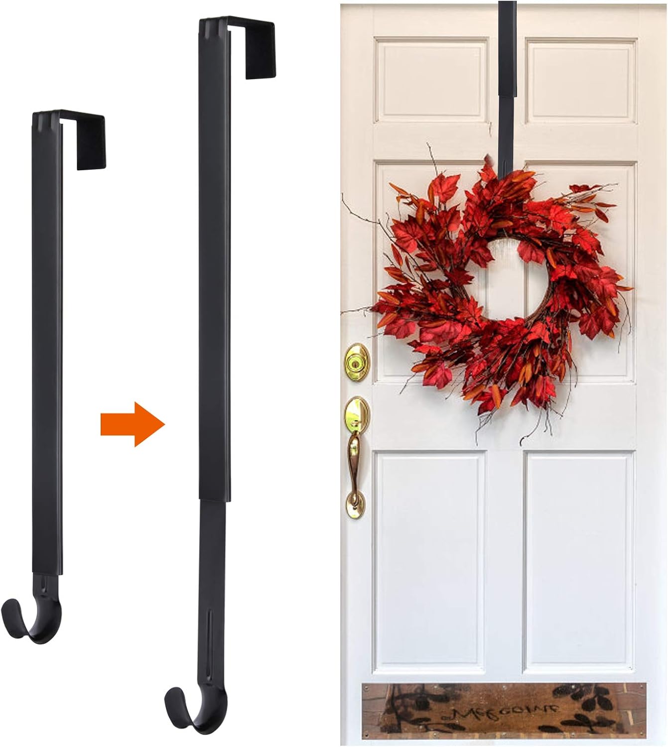HusDow Adjustable Wreath Hanger for Front Door, 15inch 24inch Wreath Hook Holder Over the Door