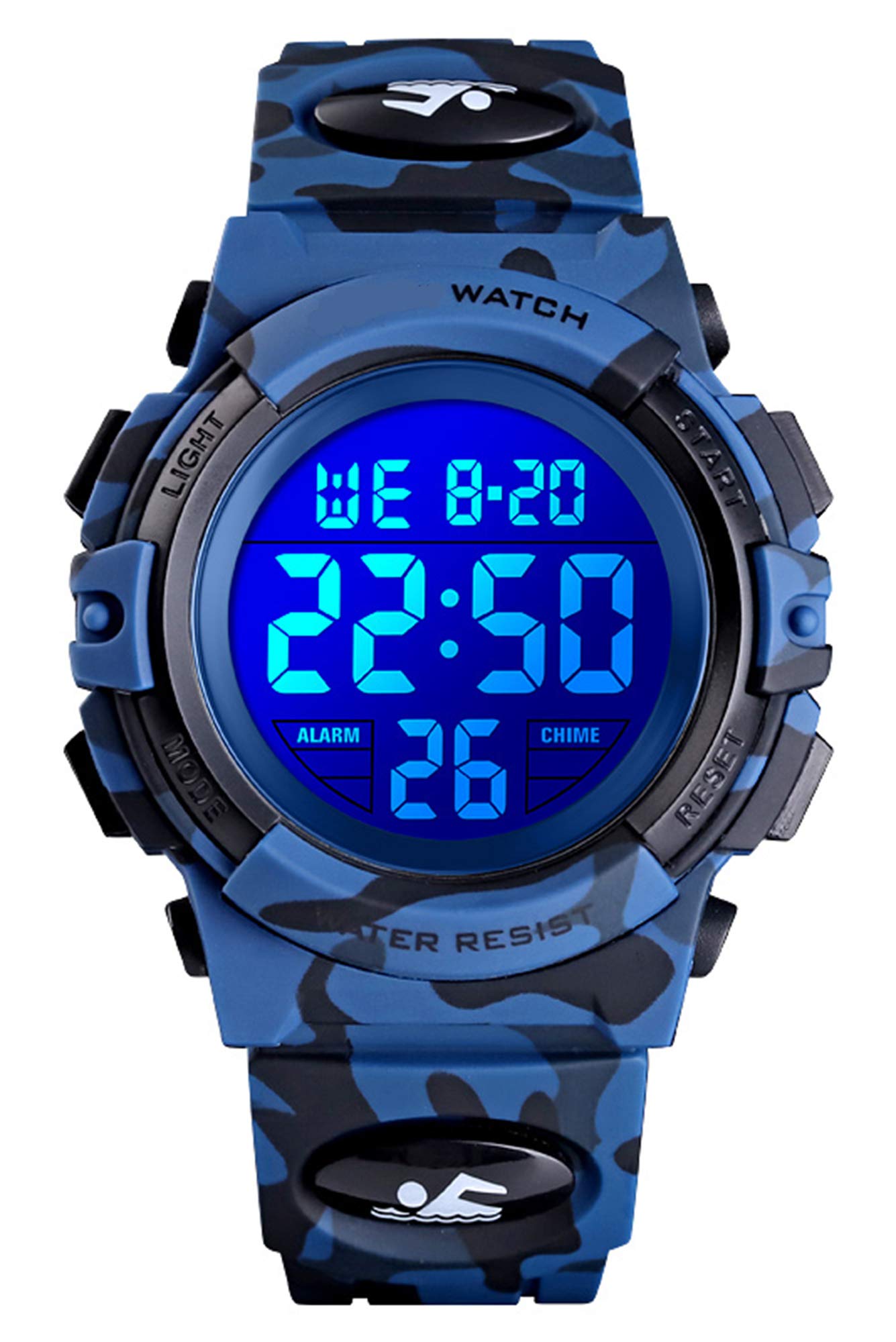 findtime Kids Digital Sport Watch Camouflage Waterproof Electronic Boys Watches Ages 6-15 Alarm Luminous Stopwatch Multifunction Wrist Watches Silicone Band
