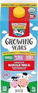 Horizon Organic Growing Years Whole Milk, High Vitamin D Organic Milk for Growing Kids with DHA Omega-3, Choline, and Prebiot