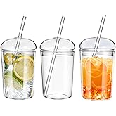 Hemoton 3pcs Drinking Glasses Tumbler with Straw and Lid, 15OZ Glass Cups Ice Coffee Cup Tumbler Cup Great for Smoothie Soda Boba Tea Cocktail, Christmas Gifts for Women Man