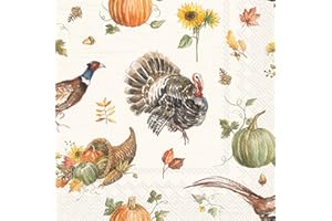 IHR Ideal Home Range Party Napkins Disposable 3-Ply Paper Lunch Napkin Pack, 6.5" x 6.5", Happy Harvest, 20-Count