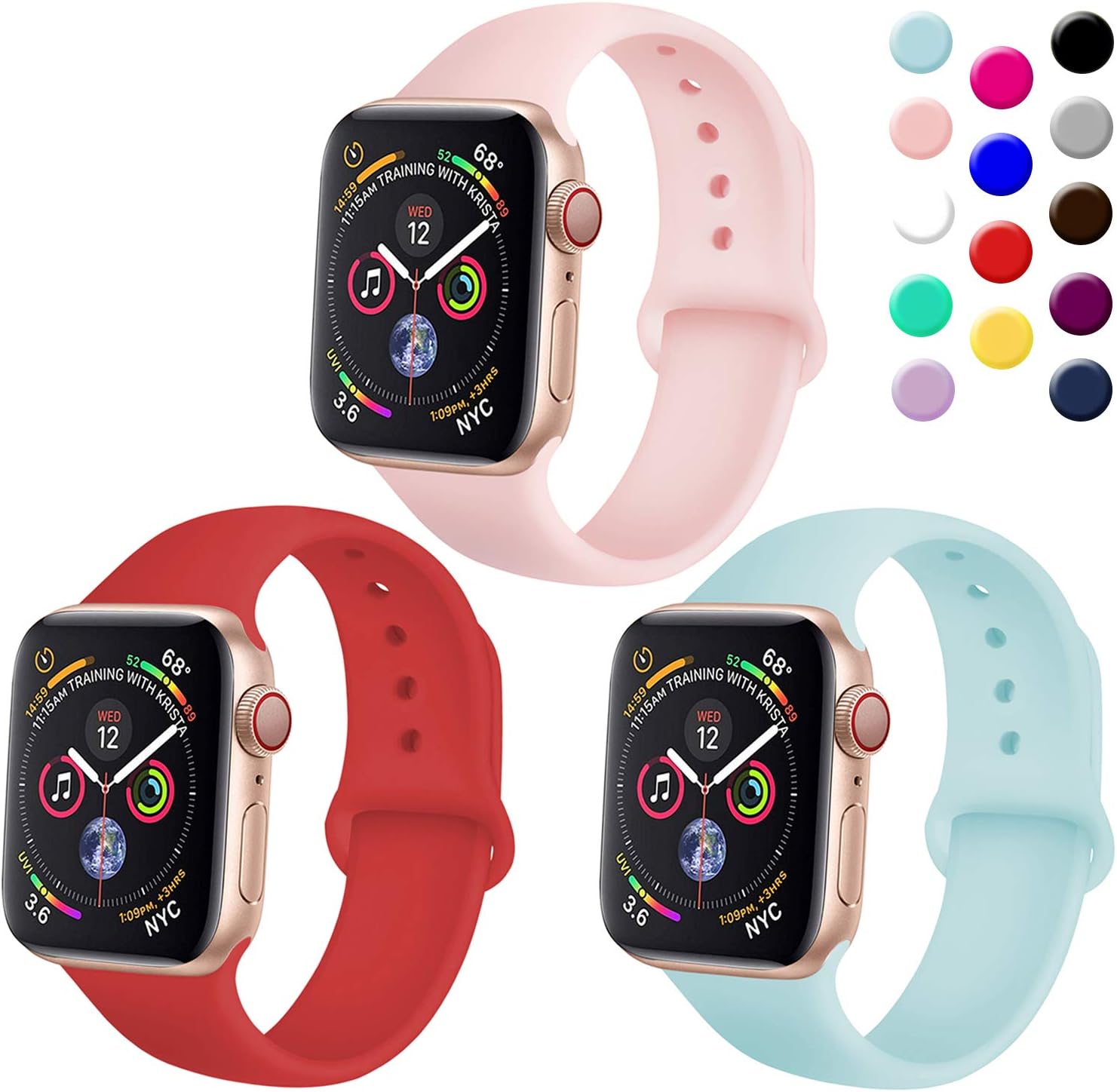 TIMTU Sport Bands Compatible with Apple Watch 42mm 44mm, Premium Silicone Bracelet Compatible with Series 4 3 2 1, S/M Red/Sand Pink/Turquoise