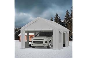 OUTDOORVIBE 12X20FT Carport, Heavy Duty Carport with Roll-Up Sidewall and Ventilated Windows with Removable Sidewalls, 180g Pe Waterproof Canopy, All-Season Outdoor Portable Garage for Pickup Truck Boat SUV
