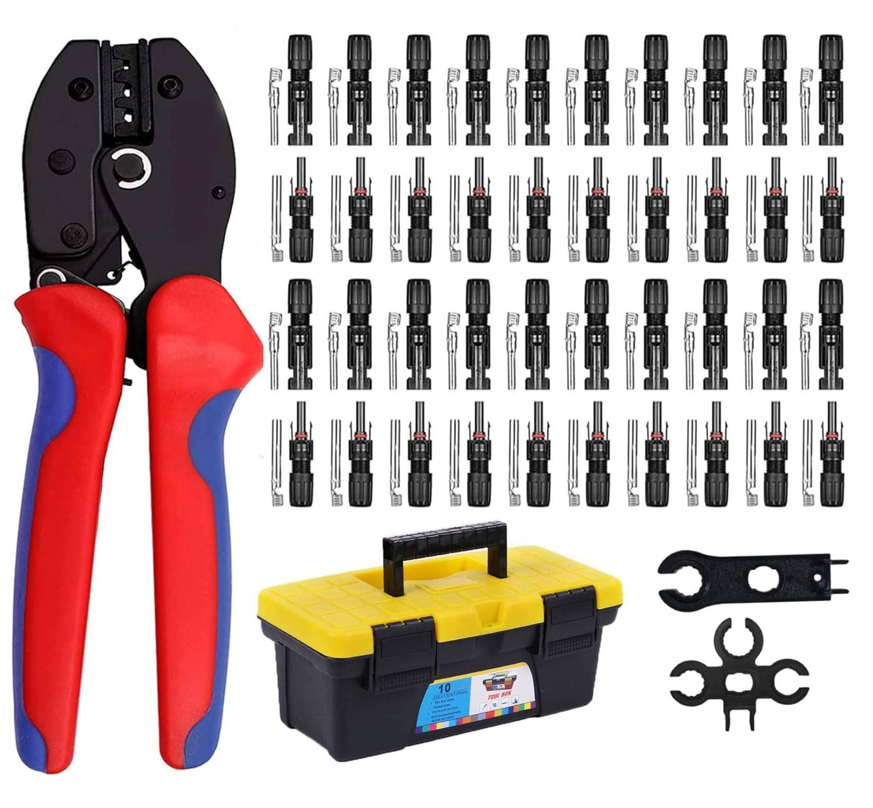 QeeHeng Solar Connectors Kit Solar Crimping Tool +20 Pairs Male Female Solar Connectors + 2pcs Solar Connector Spanner,Solar Crimper for 2.5-6.0mm² PV Cable