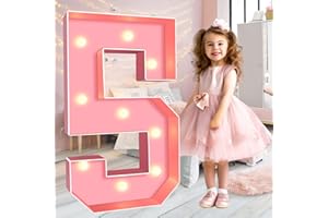 Ledido 3FT Marquee Light Up Letters Pink Mosaic Letters Light Up Numbers for Wedding, Large Lighted Marquee Numbers Large Marquee Letters for Baby Shower Party Birthday, Pink Marquee Number 5