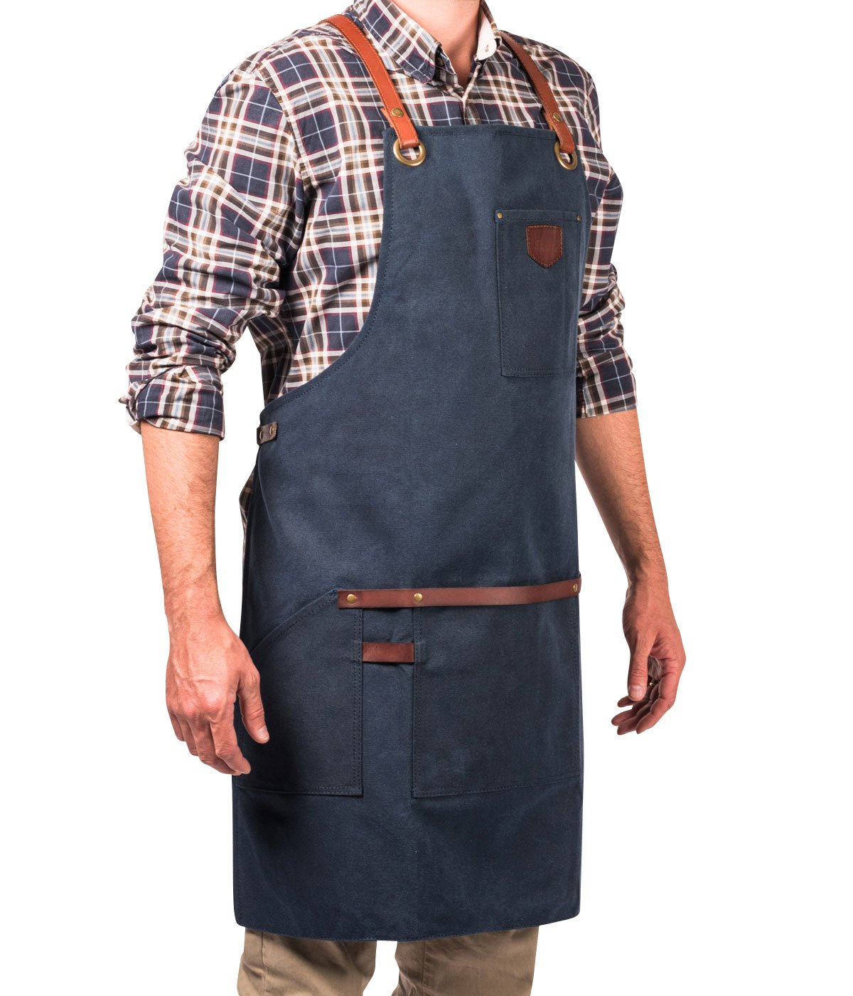 Alaskan Maker No. 547 Men’s Multi-Pocket Apron, Coated Canvas and Leather, Cross Straps, One size, navy, Universelle