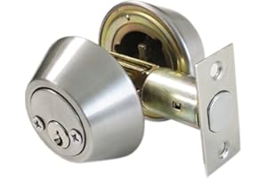 Probrico Satin Nickel Double Cylinder Deadbolt with 2 Side(Both) Keyed Round Modern Contemporary Deadbolt Door Lock for Interior and Exterior,1 Pack