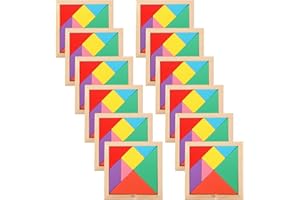 Meooeck 12 Pack Tangrams Wooden Puzzles Tangrams Classroom Set for Kids Shape Puzzles Brain Logic Blocks for Games Educational Gifts for Adults Kids Ages 4-8 8-12(Notch Style)