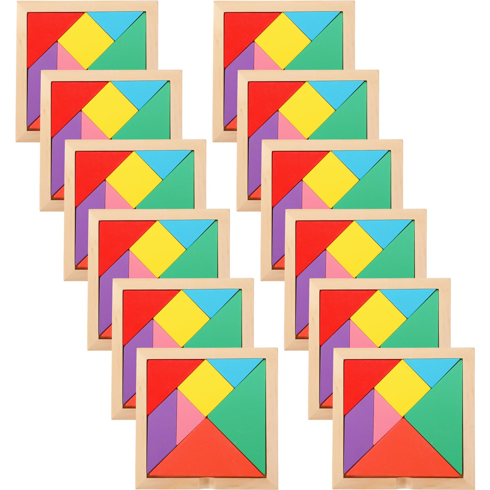 Photo 1 of Meooeck 12 Pack Tangrams Wooden Puzzles Tangrams Classroom Set for Kids Shape Puzzles Brain Logic Blocks for Games Educational Gifts for Adults Kids Ages 4-8 8-12(Notch Style)