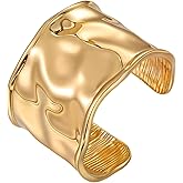 BARXION Chunky Cuff Bangle Bracelets for Women - 18K Gold & Silver Plated Hammered Wide Open Thick Wrist Cuff Bracelet, Irregular Trendy Modern Statement Jewelry