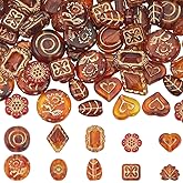 PONABEADIY 1 Box 10 Styles 100PCS Bohemian Acrylic Beads with Hole Czech Imitation Amber Golden Metal Enlaced Resin Assorted Loose Spacer Bead for Jewelry Making Bracelets Necklace DIY Crafts Supply