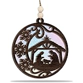 O Holy Night Ornament 2025, Nativity Scene Ornament 2025 –Round Rustic Christmas Tree Decoration with Holy Family & Snowflake Design – Christian Holiday Keepsake & Faith Gift