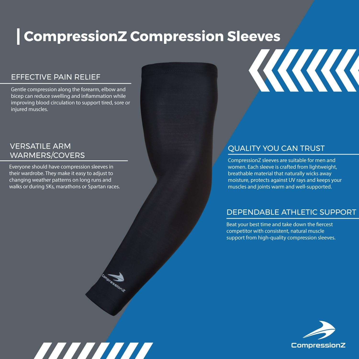 CompressionZ Compression Arm Sleeves for Men Women UV Protection Baseball Basketball Tennis Golf Elbow Sleeve Sports Arm Warmers Lymphedema: Sports & Outdoors