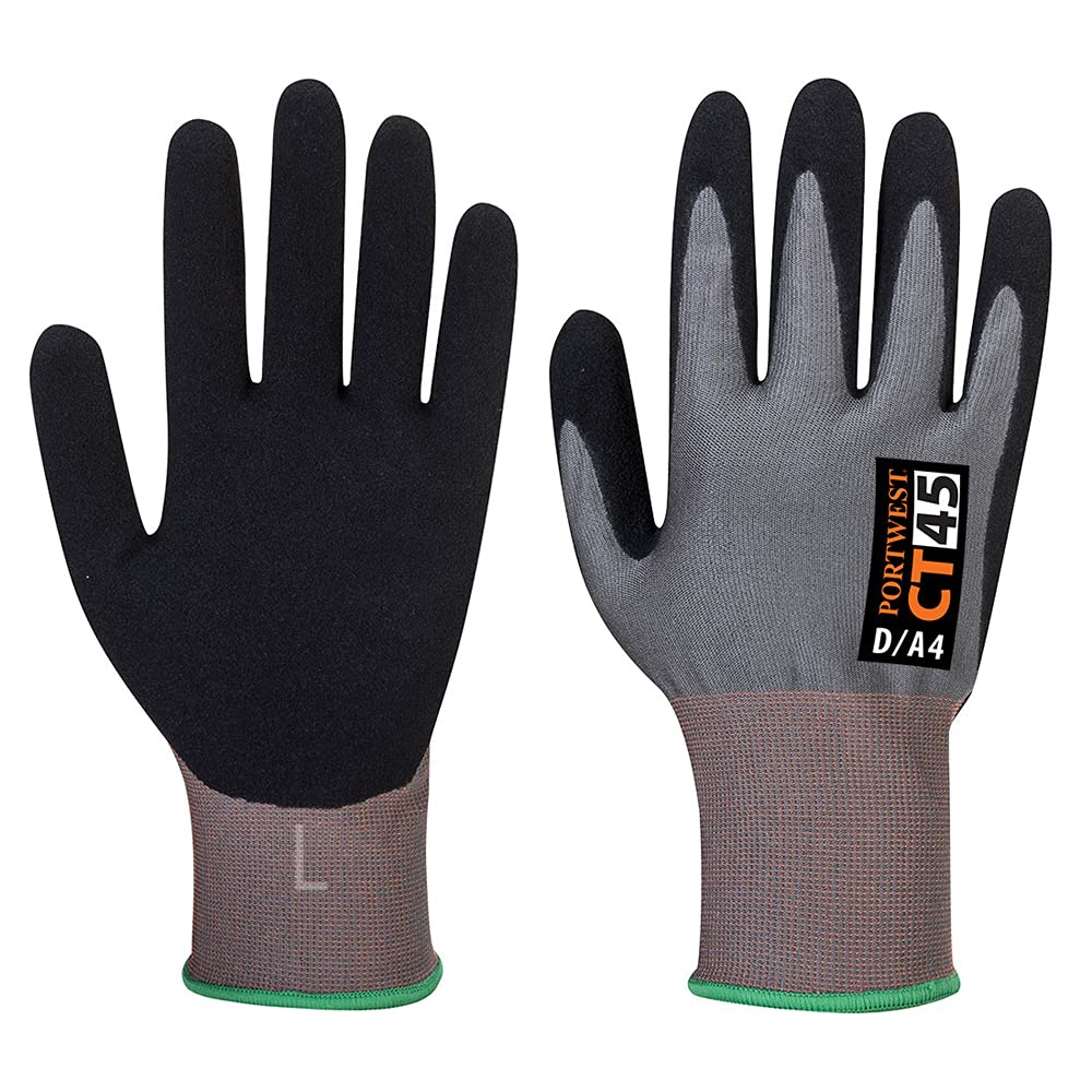 Portwest CT HR18 Nitrile Foam Cut Glove, Size: S, Colour: Grey/Black, CT45G8RS