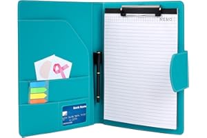 AGOER A4 Clipboard Folder Padfolio Clipboard,Faux Leather Interview Resume Folder with Magnetic Cover,Conference Document Organizer with Papers,Sticky Tabs,Pen,Work Folio for Women & Man,Pale Turquoise
