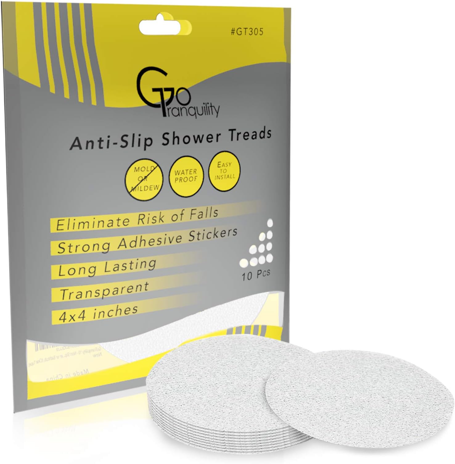 GoTranquility Non Slip Safety Shower Grip Treads to Prevent Slippery Surfaces in The Bathtub Clear PEVA Strips and Circles Anti-Slip Stickers (10 - Circles & 12 - Strips, Color) (10 - Circles)