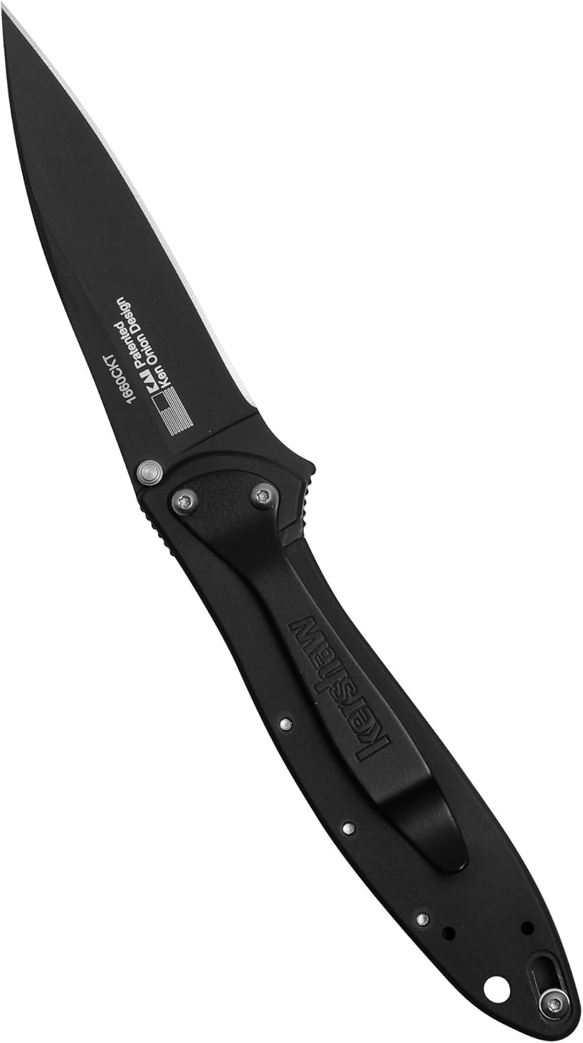 Kershaw Leek, Black Folding Knife (1660CKT); 3” 14C28N Sandvik Steel Blade, 410 Stainless Steel Handle, Both DLC-Coated; SpeedSafe Assisted Opening, Liner Lock, Tip Lock, Reversible Pocketclip; 3 OZ. : Folding Camping Knives : Sports & Outdoors