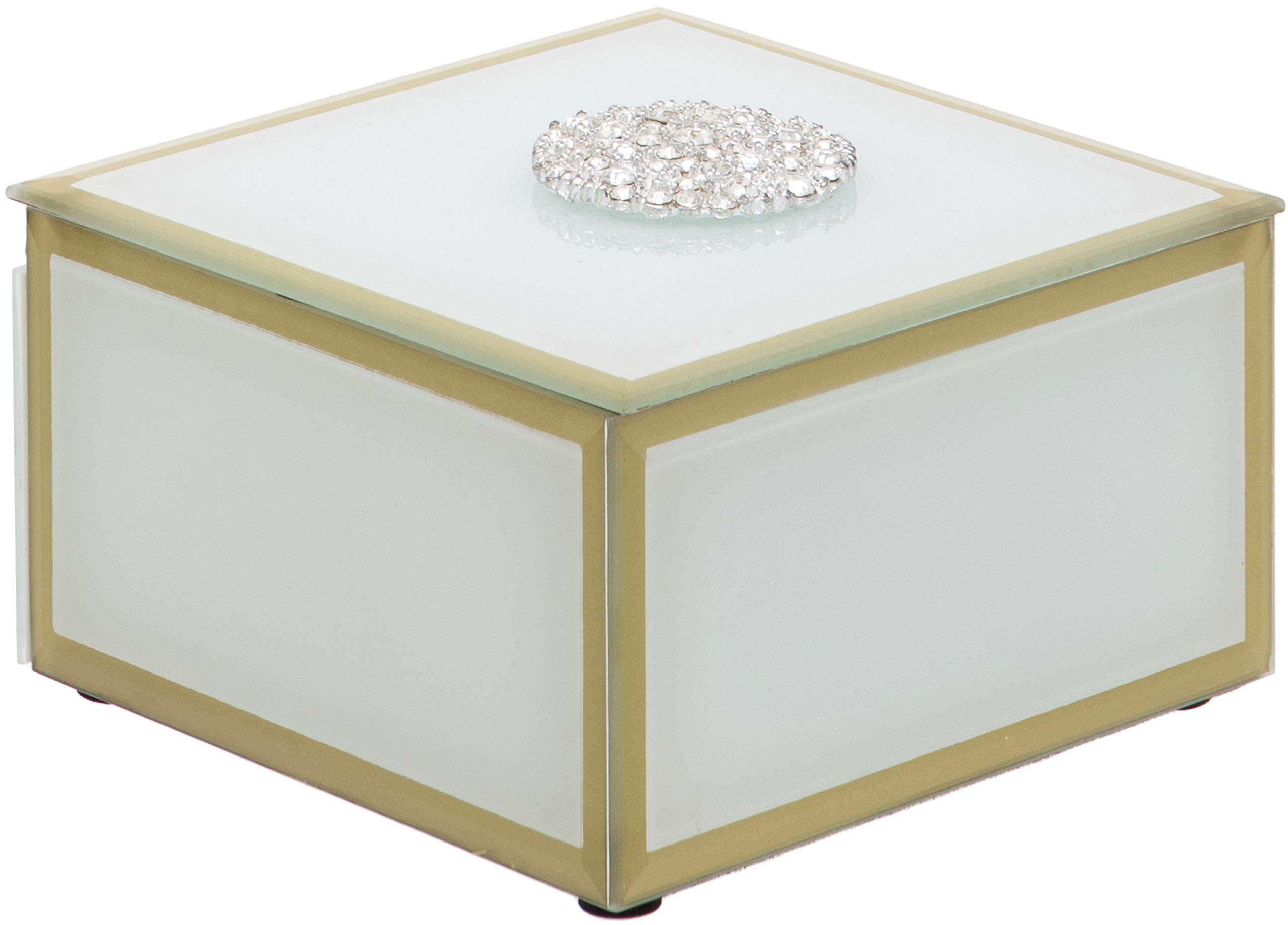 Maturi Square Glass Trinket Box with Diamante Detailing and Gold Edge