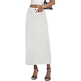 POTILI Long Denim Skirt for Women Stretch Maxi Skirt with Back Slit High Waisted Pencil Jean Skirt with Pockets Casual
