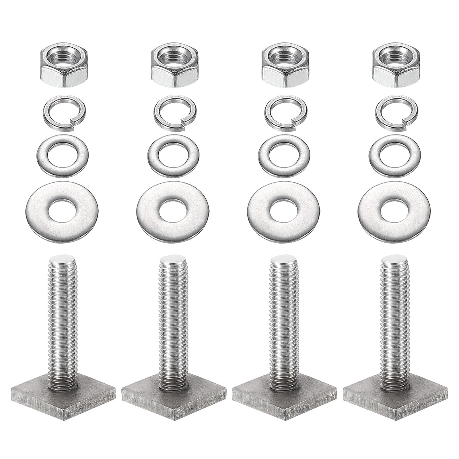 PATIKIL T Slot Bolts M8 x 35mm, 4 Set Square Head T Bolts Roof Rack Stainless Steel T Track Bolts with Nut Washers for Bike Ski Kayak Rack