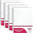 Alitte Loose Leaf Paper, Wide Ruled, 600 Sheets (150/Pack) Filler Paper for Writing Notes - School, College, Office - 3 Hole-Punch Lined Sheets for Ring Binders, Pocket Folders - White, 8 x 10.5