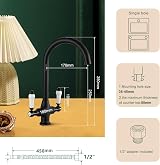 Funime Kitchen Mixer Tap White Ceramic Dual Lever Matte Black Swan Neck 360° view 7
