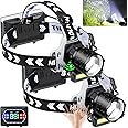 AXRUNZE LED Headlamp Rechargeable 150000 Lumens Super Bright with 10 Modes & Motion Sensor, 2 Pack Head Lamp with Zoomable, IPX7 Waterproof, 135°Adjustable for Outdoor Hiking Camping Running