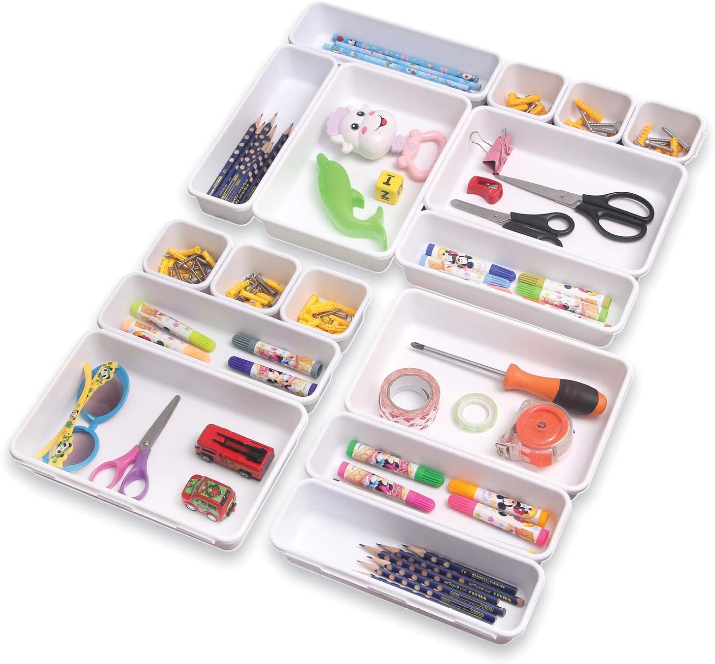 Amazon Com Set Of 16 Interlocking Desk Drawer Organizer Tray