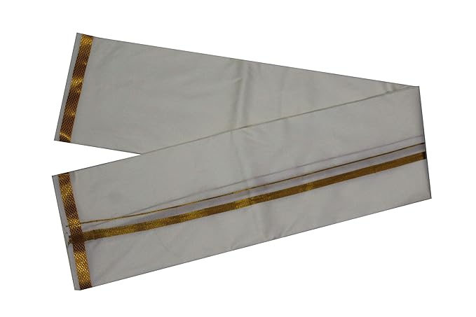 MENS WEDDING SILK DHOTI WITH SHALYA AND SHIRT PIECE (WHITE)