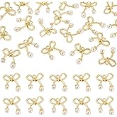 KISSITTY 20Pcs Alloy Imitation Pearl Bowknot Charm Pendants Light Gold Bow Tie Dangle Charms Bulk Assorted Mixed Shape Kawaii Metal Charms for Bracelets Necklace DIY Jewelry Making Craft Supplies
