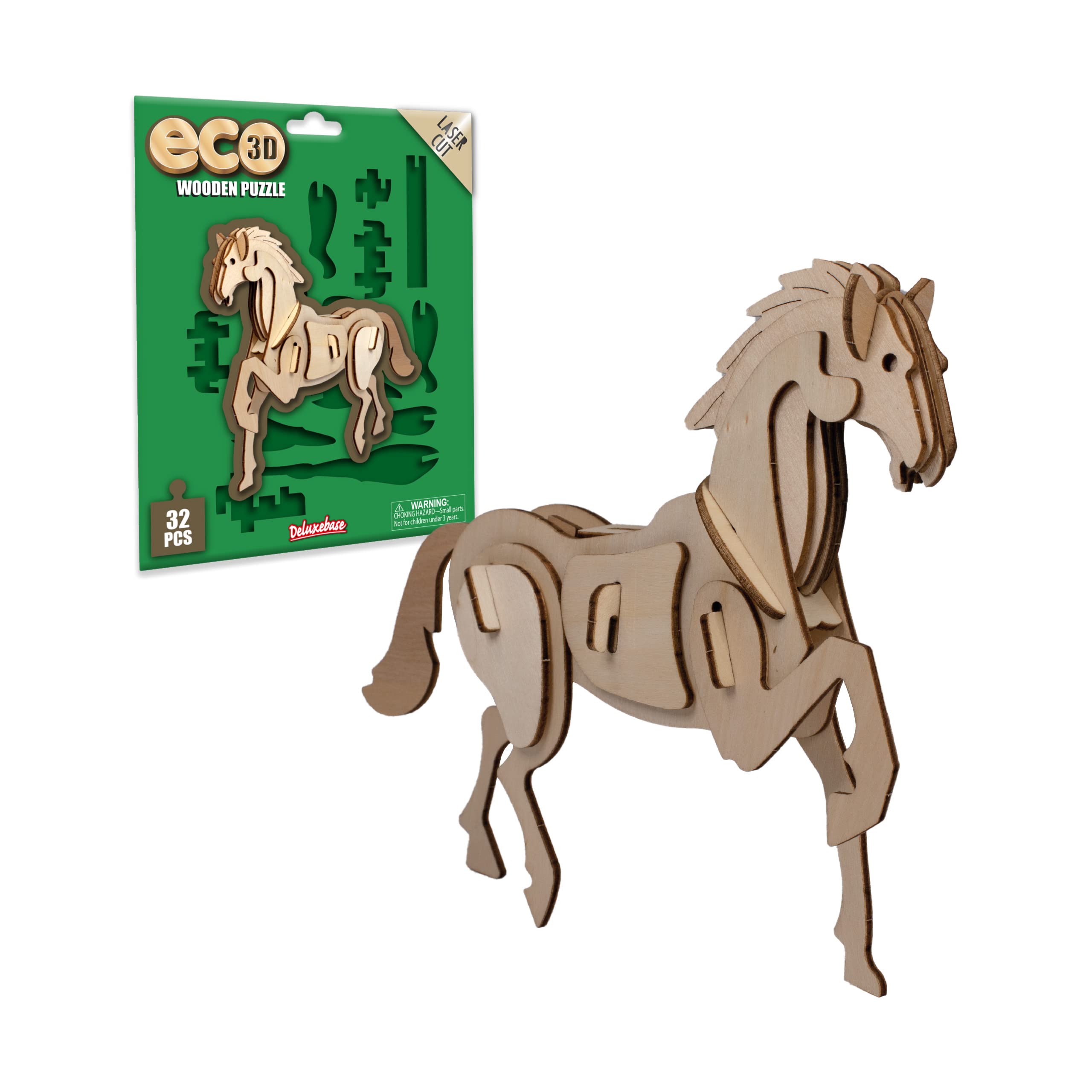 Eco 3D Wooden Puzzles - Deluxebase Horse - Educational and Creative 3D Sculpture Puzzle for Children Made with Recycled Wood