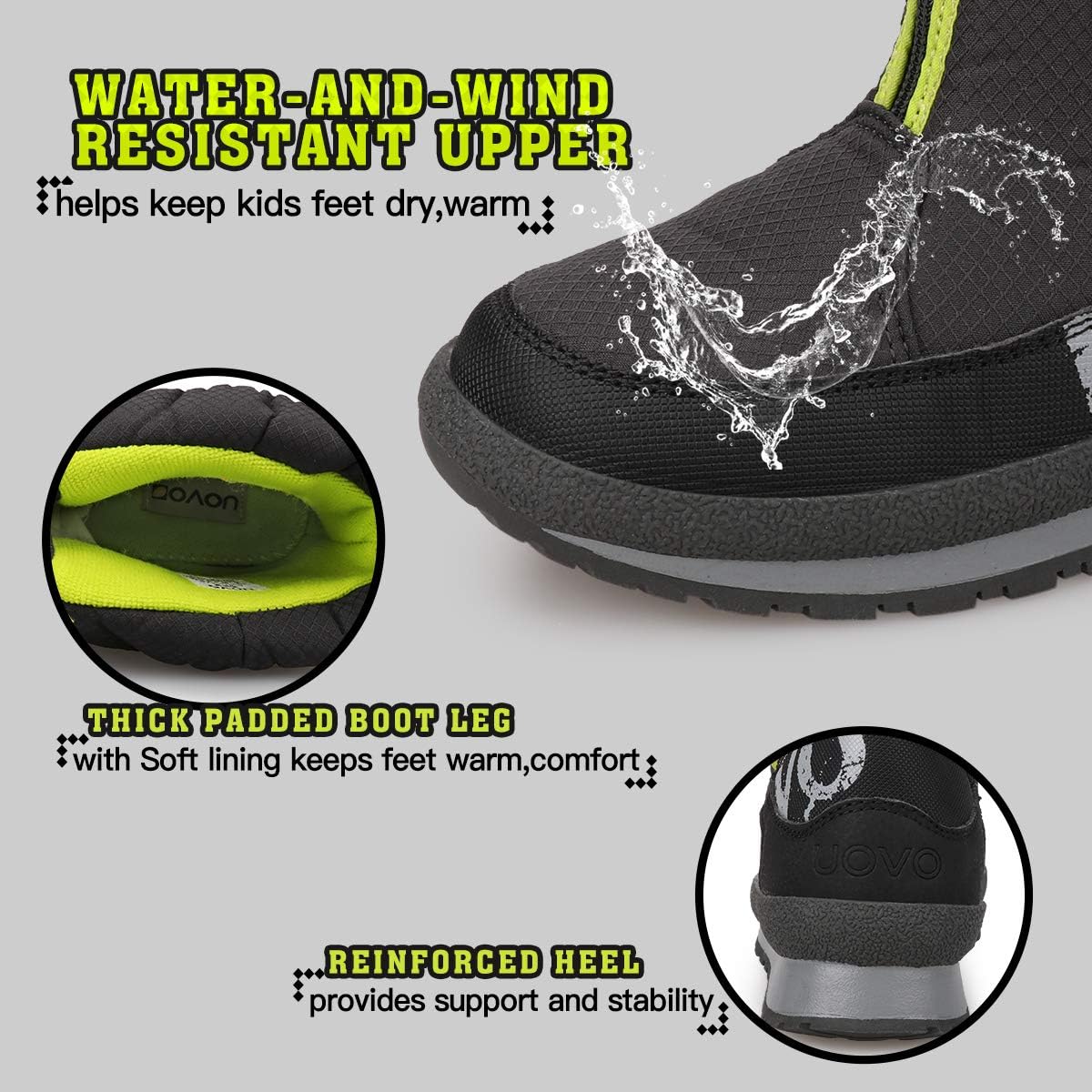  | UOVO Boys Snow Boots Boys Boots Winter Boots for Kids Waterproof Winter Snow Boots for Boys Warm Slip Resistant Outdoor (Little Boys/Big Boys) | Snow Boots