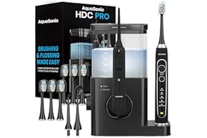 AquaSonic Home Dental Center PRO – Brushing & Flossing Made Easy – Brush & Floss – Power Toothbrush & Water Flosser – Whiter Teeth & Healthier Gums – Black Series Pro+Oral Irrigator