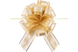 TIADYBOW 12Pcs Pull Bow Wrapping Pull Bow Ribbon Pull Bows for Wedding Baskets,6 Inches Diameter Gift Bows, Large Bows for Presents,Wedding Birthdays. (Gold)