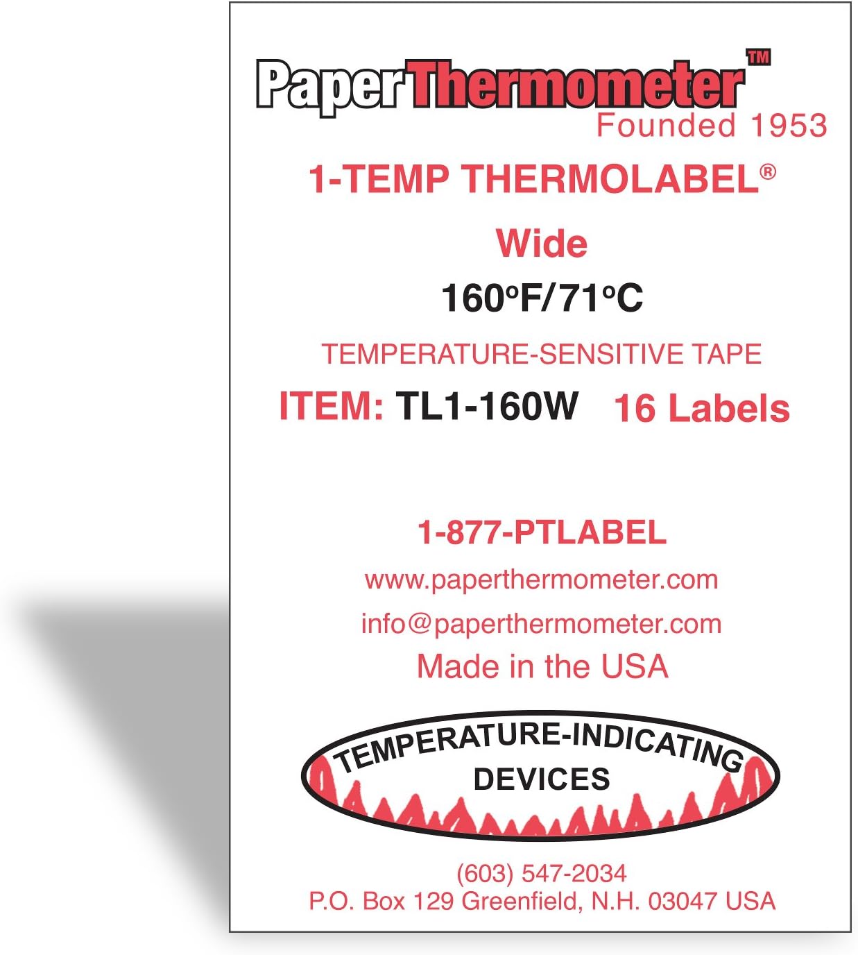 1Temp Thermolabel Wide 160Â°F/71Â°C Temperature Label for Dishwashers