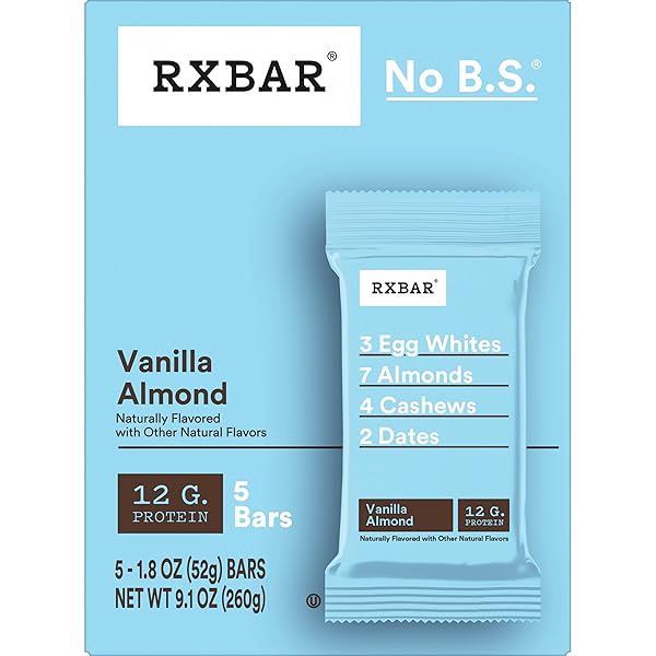 RXBAR PROTEIN BARS, 12G PROTEIN, GLUTEN FREE SNACKS, VANILLA ALMOND, 9.15OZ (5 BARS)