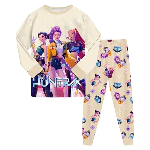 K P-o-p Demon Hunters Pyjamas Sets, Girls Long Sleeve 2 Pieces Pjs Set, Music Party Pajamas Nighties Cartoon Sleepwear for Kids, Kids Huntrix Huntr/X Printed Pyjamas Outfits