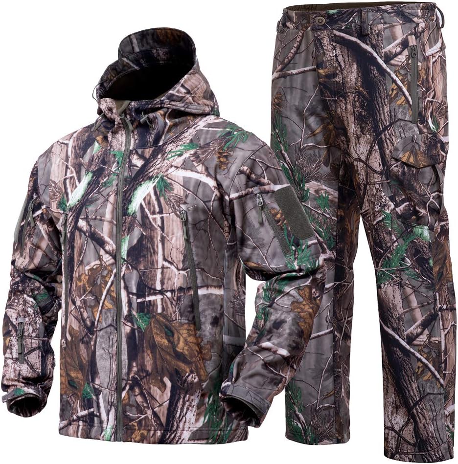 YEVHEV Hunting Gear Suit for Men Camouflage Hunting Hoodie Jacket Windproof Real-Tree Camo: Clothing
