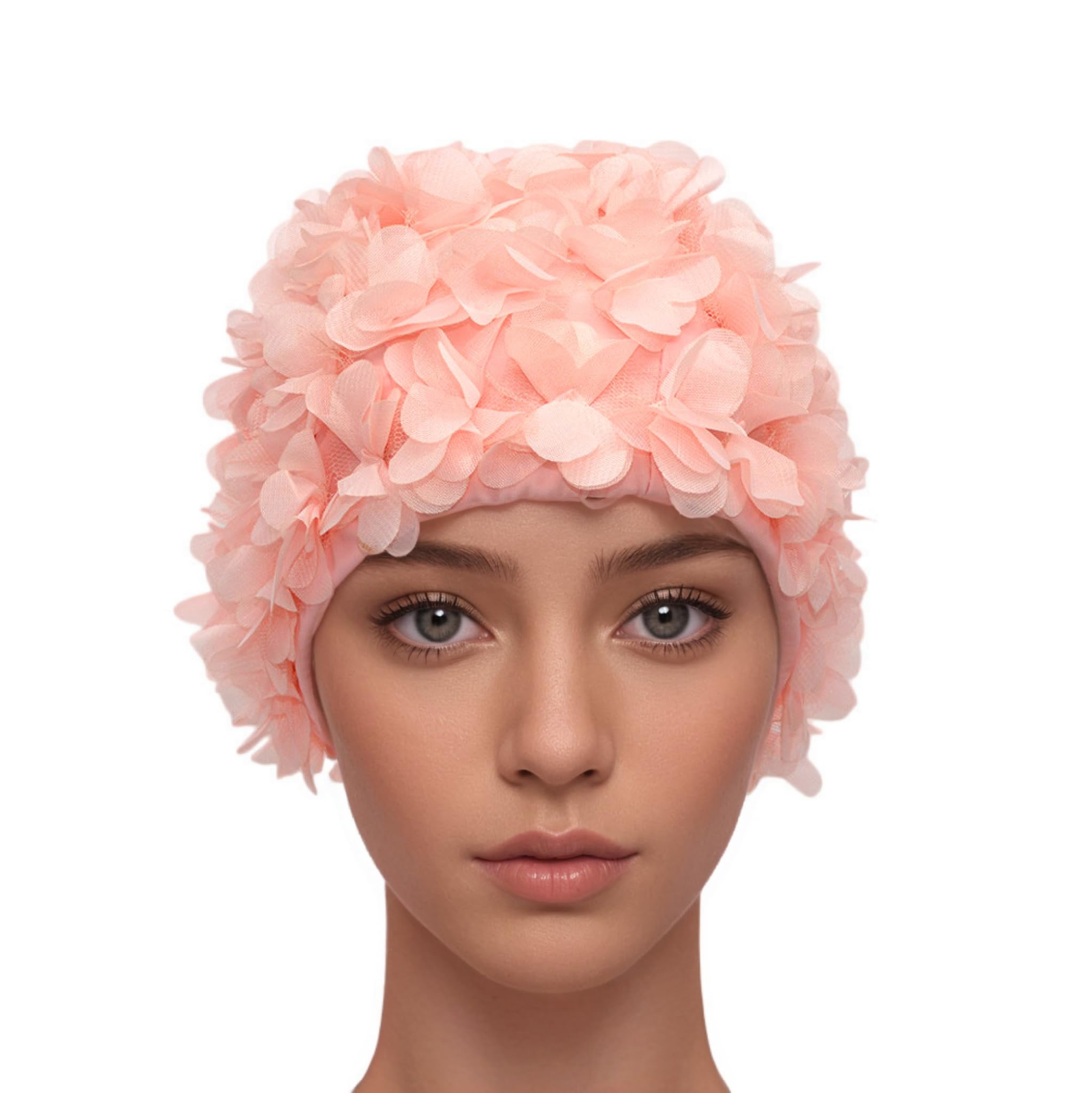 Medifier Lace Vintage Swim cap Floral Petal Retro Style Bathing Caps for Women Pink