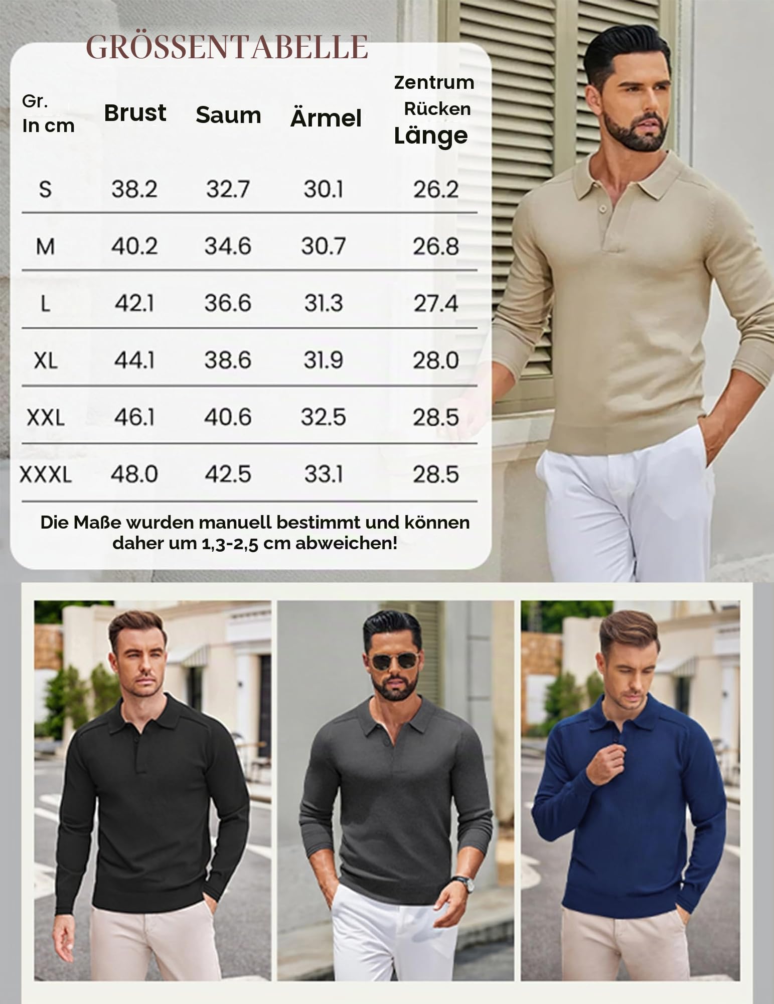 COOFANDY Strickpullover Herren Polo Pullover Langarm Polo Shirt Pulli mit Polokragen Versteckte Knopfleiste Schwarz XL 6